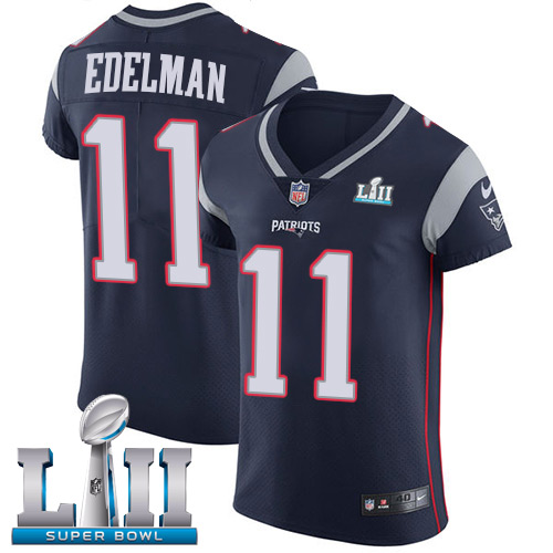 Nike Patriots #11 Julian Edelman Navy Blue Team Color Super Bowl LII Men's Stitched NFL Vapor Untouchable Elite Jersey - Click Image to Close